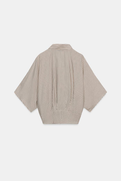 ZARA РУБАШКА С КОРОТКИМИ РУКАВАМИ И УЗЛОМ, ЭКРЮ/ЧЕРНЫЙ