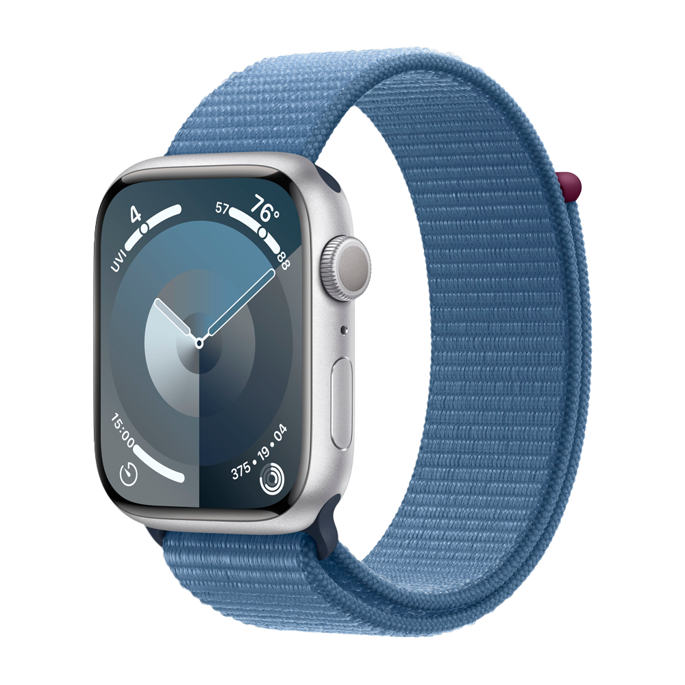 Умные часы Apple Watch Series 9 GPS, 45mm, Aluminium Case with Sport Loop, Silver/Storm Blue (Серебристый/Штормовой синий)