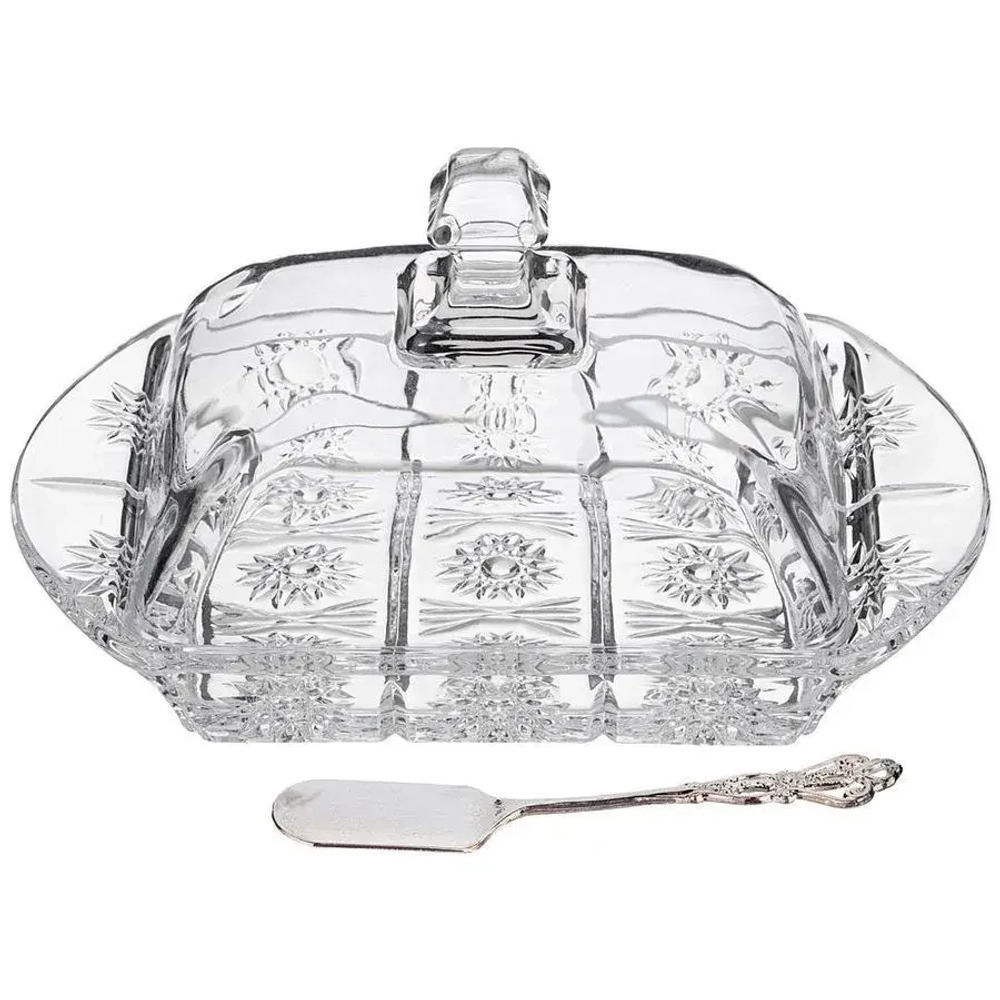 Масленка muza crystal 17,5*10,5 см. высота=9 см. + нож