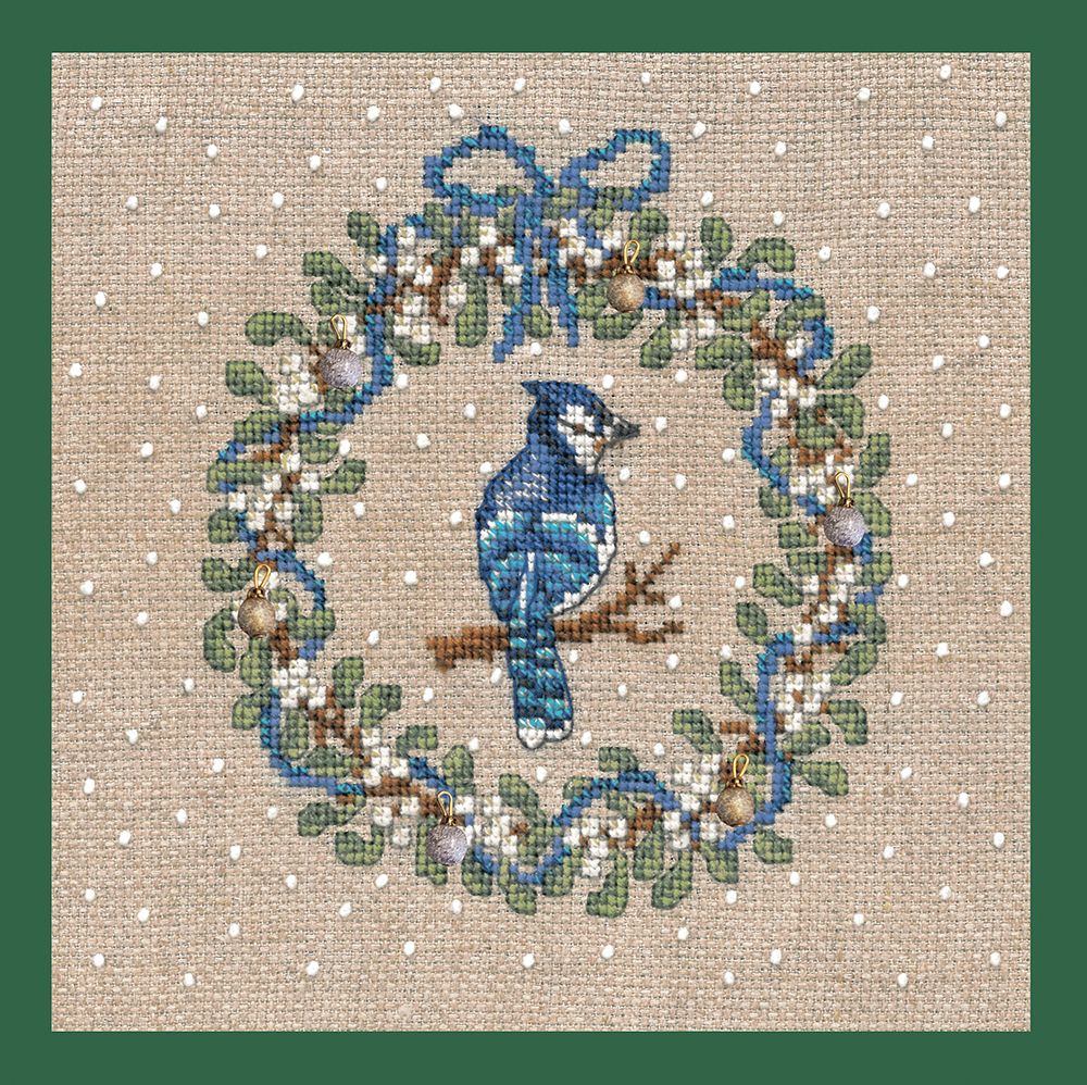Набор для вышивания нитками Le Bonheur des Dames January Wreath Jay Bird (Январский Венок Сойка), 14.5х14.5 см