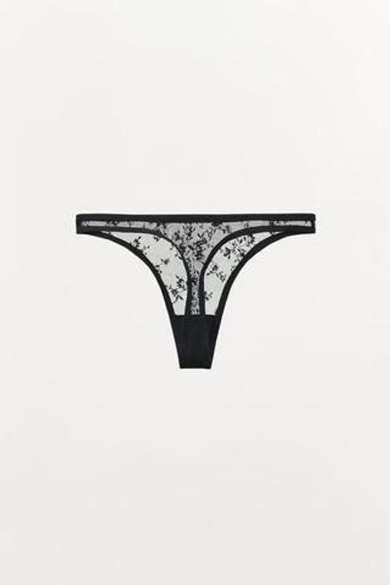 ZARA ТРУСЫ ТАНГА ИЗ КРУЖЕВА, ЧЕРНЫЙ