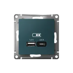 Розетка с USB A+C Systeme Electric AtlasDesign Изумруд ATN000839