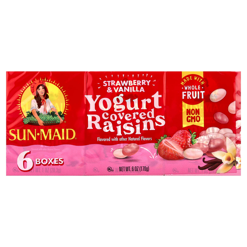 Sun-Maid, Йогуртовый изюм, клубника и ваниль, 6 коробок по 28,3 г (1 унция)