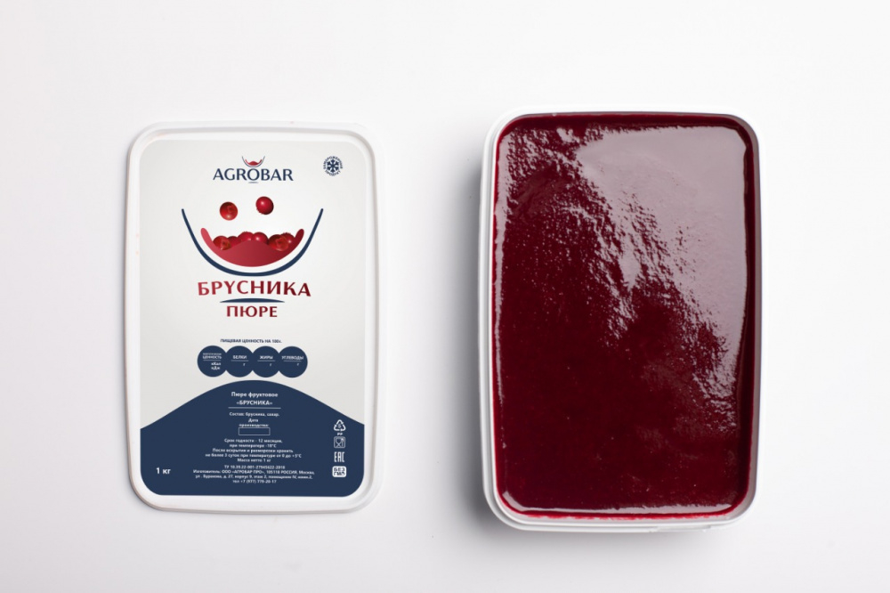 ПЮРЕ АГРОБАР из брусники с/м 10% сахара Россия, 1 кг
