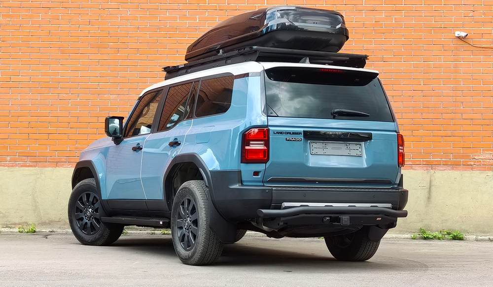 Бампер задний силовой/защита штатного бампера Toyota Land Cruiser Prado 250 c квадратом под фаркоп РИФ