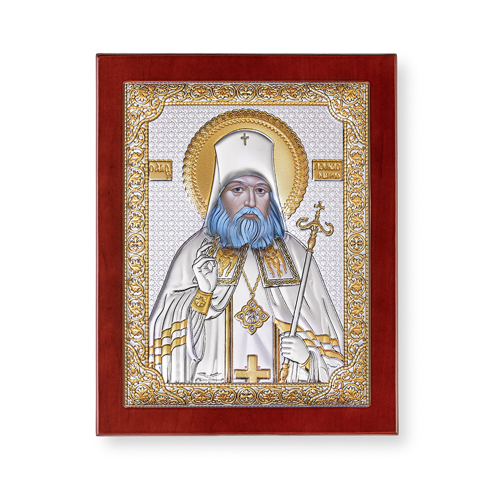 Лука Крымский, икона прямоугольная с рамкой, красное дерево 115x145