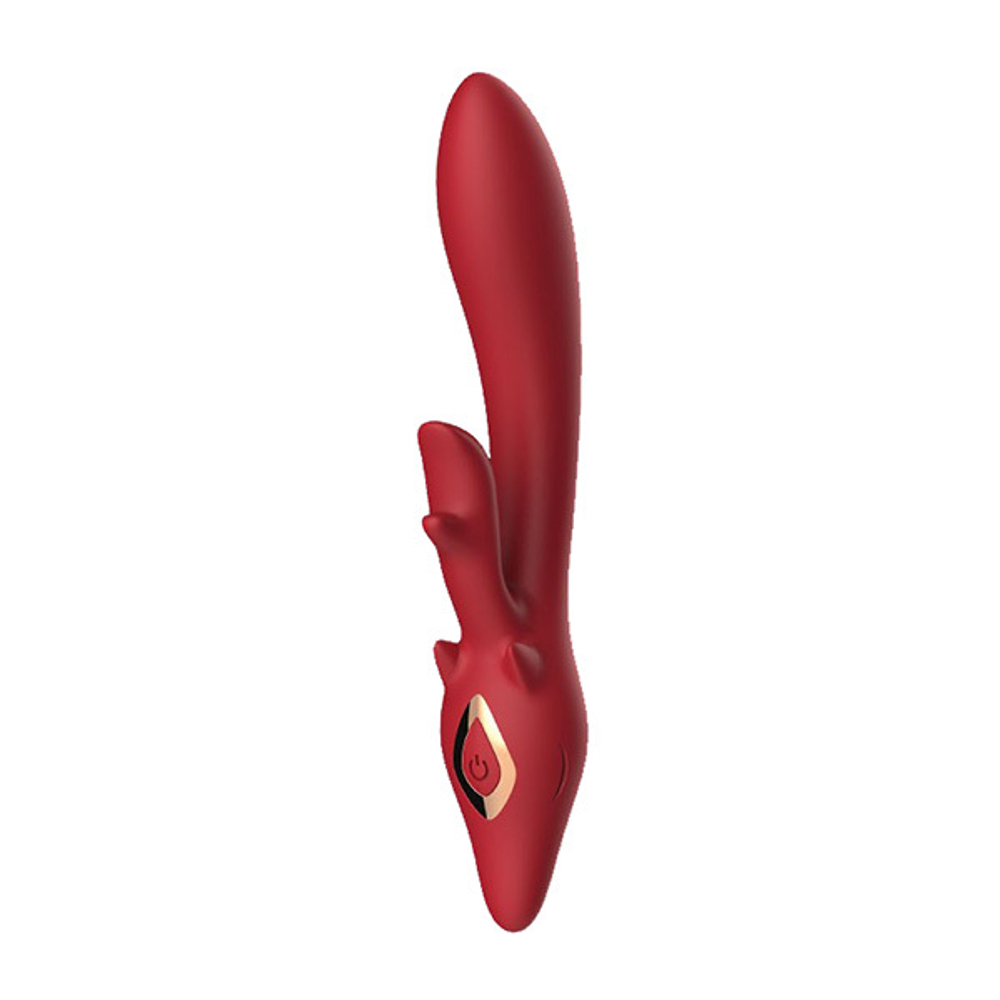Красный вибратор-кролик 22,5см Silicone Toys ELK USK-Z08