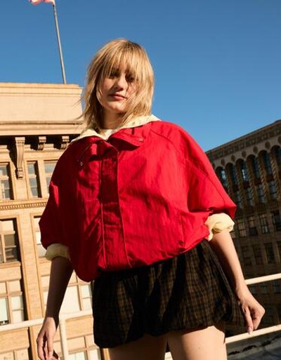 Женские объемные мини-шорты в клетку - BERSHKA