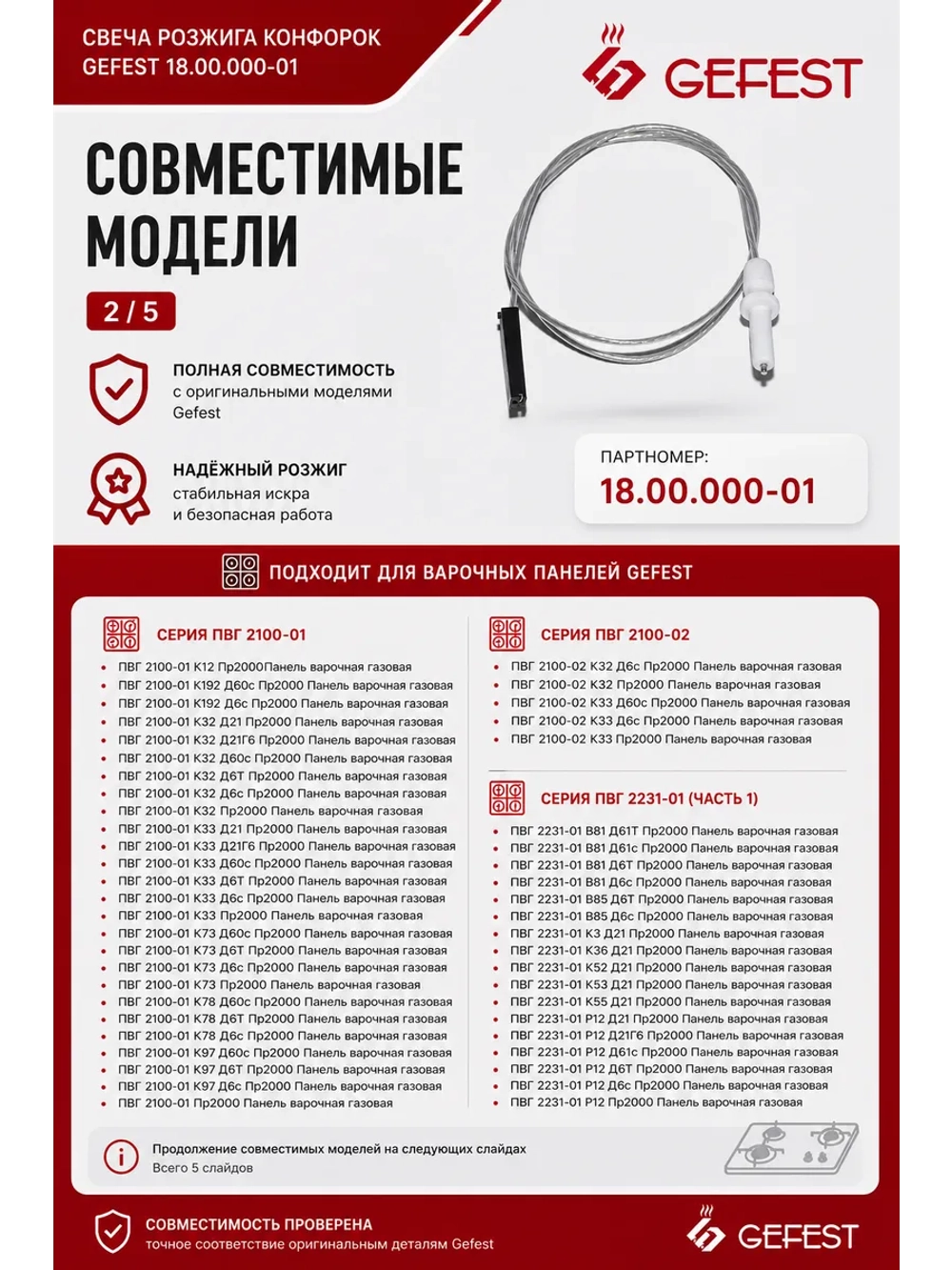 Свеча розжига конфорок Gefest 18.00.000-01 4 штуки