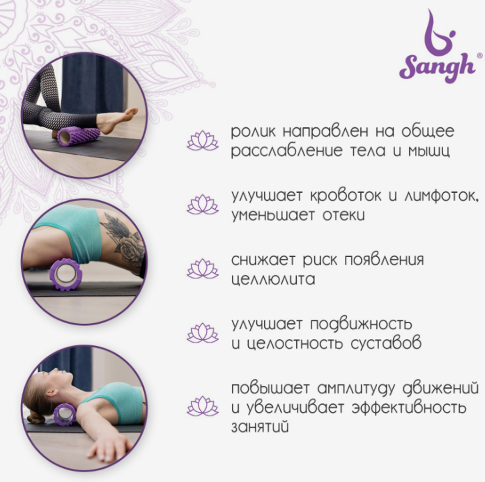 Ролик массажный Sangh, 30×10 см, фиолетовый