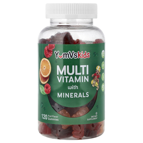 YumVs, мультивитамины с минералами в жевательных таблетках, со вкусом фруктов, 120 жевательных таблеток