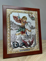 Георгий Победоносец, прямоугольная с рамкой, красное дерево, эмаль 185х235