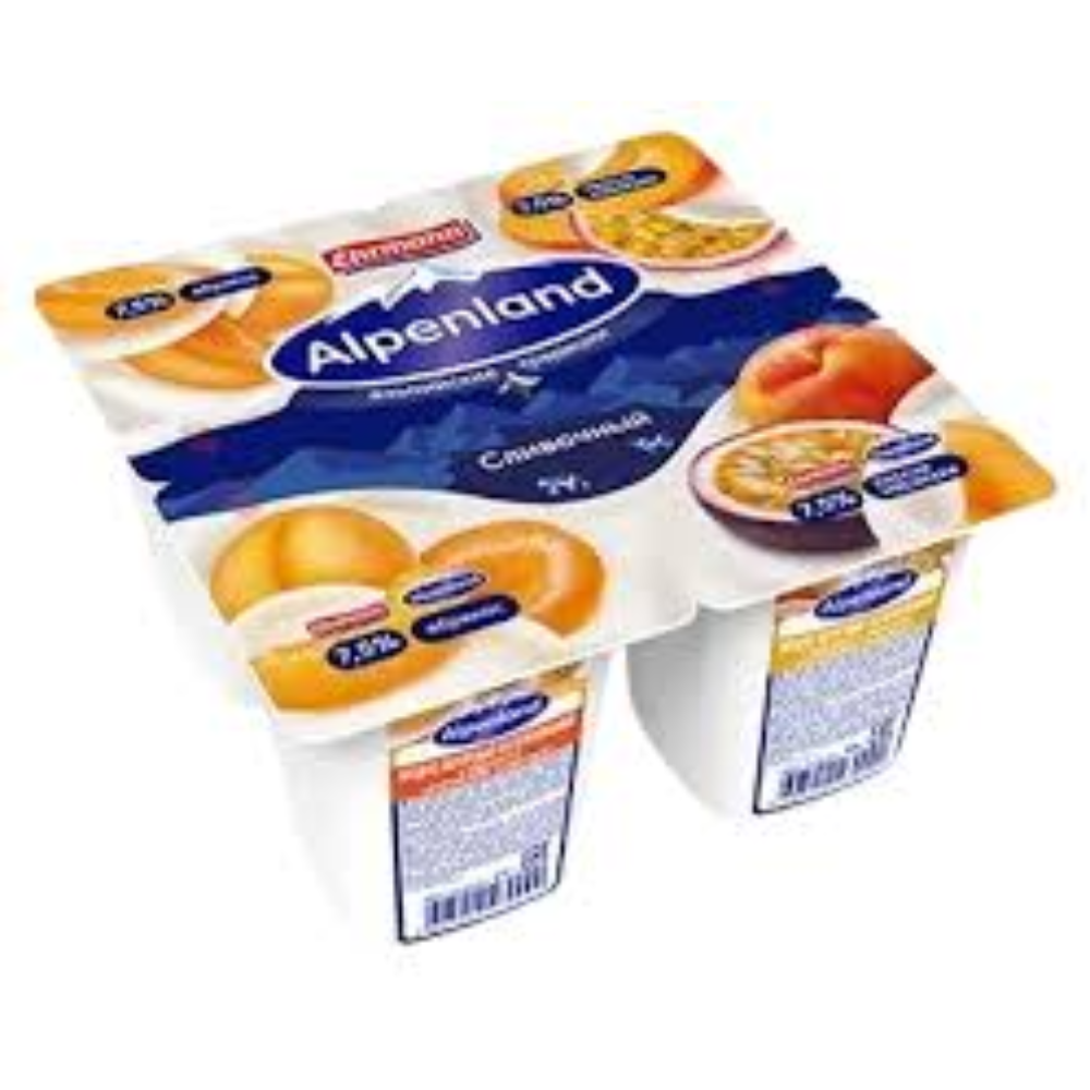 Йогурт Alpenland Абрикос/Персик-маракуйя 7,5% 95 гр