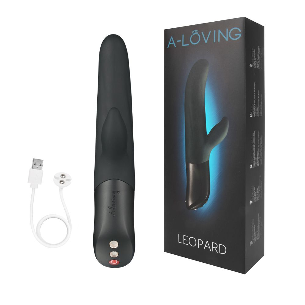 Черный вибромассажер LEOPARD с 10 режимами вибрации - 23,7 см. (Цвет: черный)