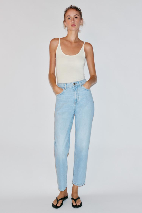 ZARA ДЖИНСЫ Z1975 MOM FIT С ВЫСОКОЙ ПОСАДКОЙ, ГОЛУБОЙ
