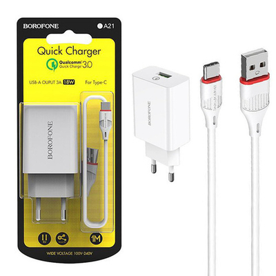 Сетевое зарядное устройство BOROFONE BA21A 1USB 3 Type-C