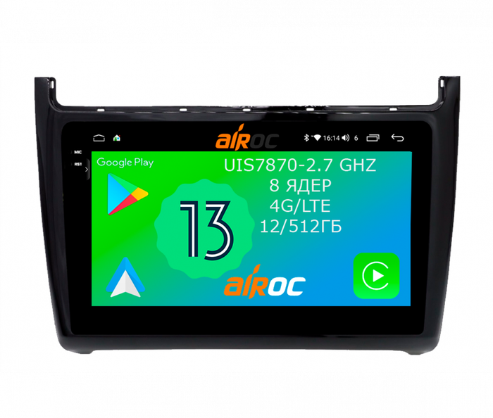 Магнитола для Volkswagen Polo 2009-2020 (черный) - Airoc 2K AU-3704 на Android 13, Быстрейшая, SIM-слот