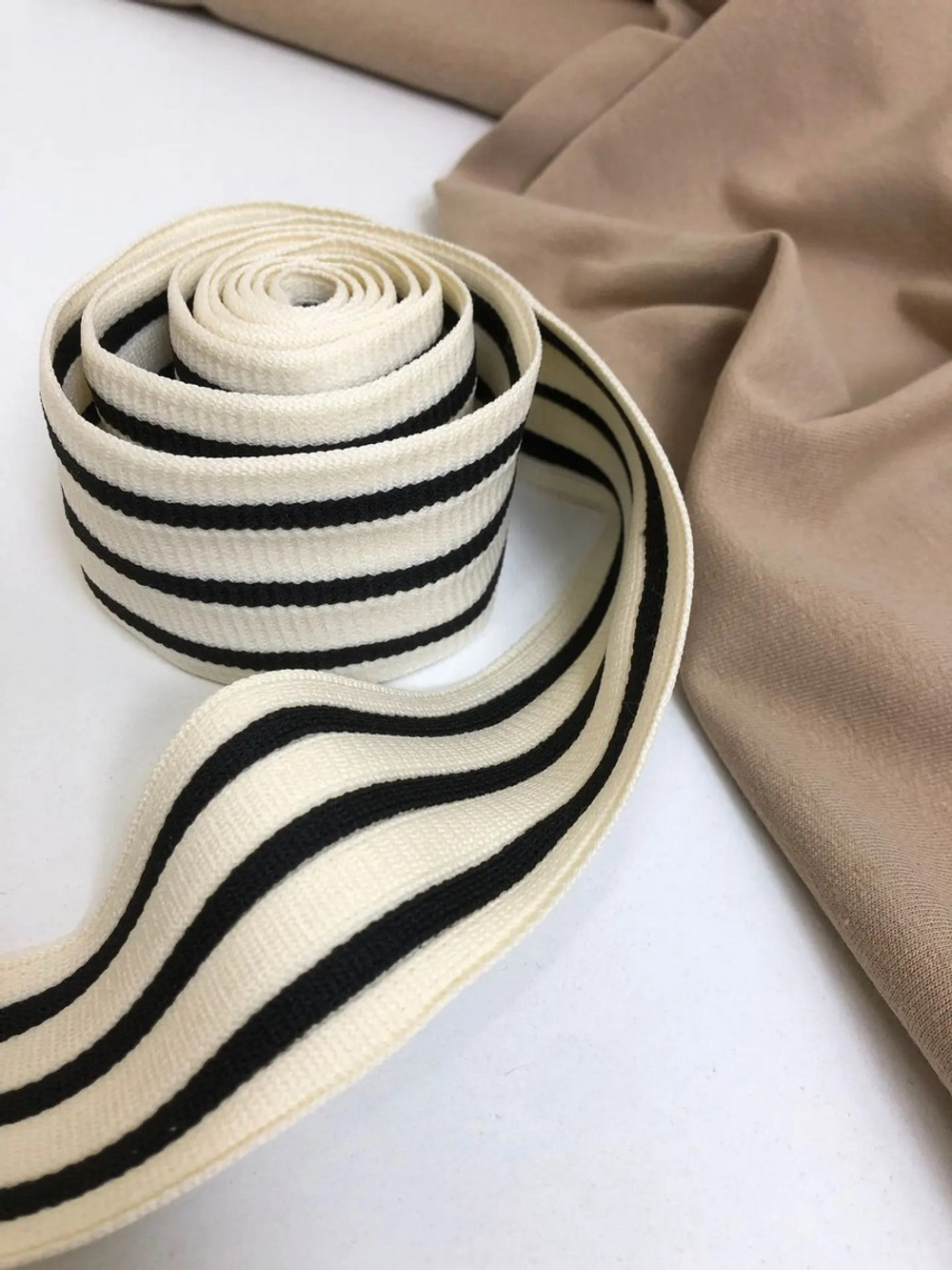 тесьма лампас, 5,0см, полоска беж св/черн №36