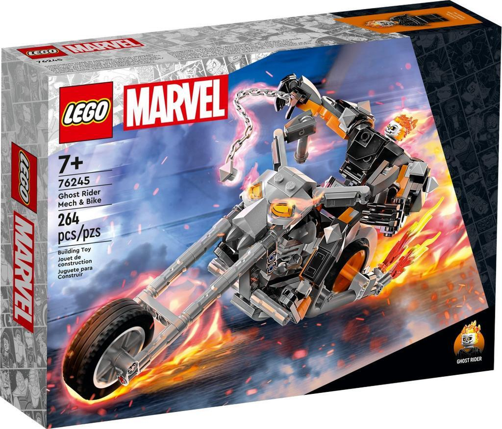 Конструктор Лего Марвел Робот и мотоцикл Призрачного Гонщика | LEGO Marvel Ghost Rider Mech & Bike 76245 264 детали (7+)