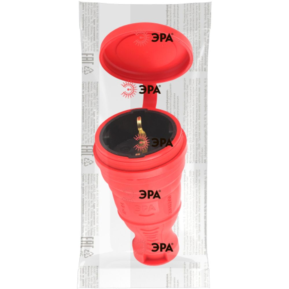 Розетка ЭРА R8-RED-IP44 каучуковая c заземлением прямая 16A IP44 красная | Электротовары