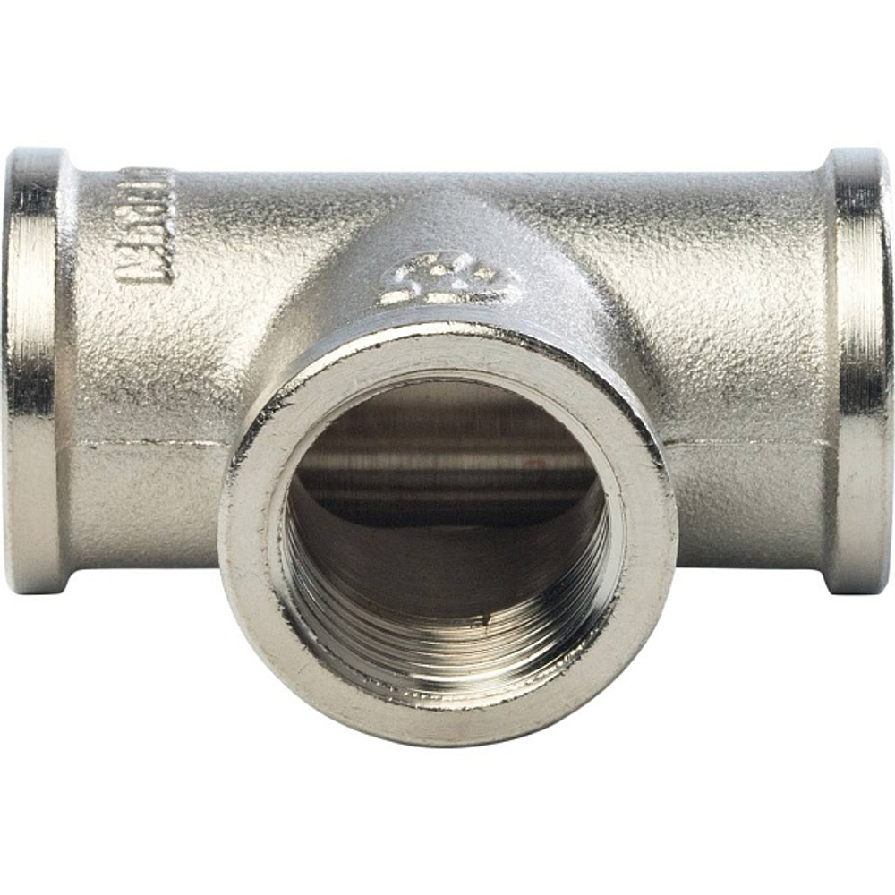 Тройник с внутренней резьбой STOUT SFT 0020 - 1/2" (для стальных труб, латунь никелированная)