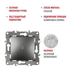 12-1102-12 ЭРА Выключатель с подсветкой, 10АХ-250В, IP20, Эра12, графит | Эра 12