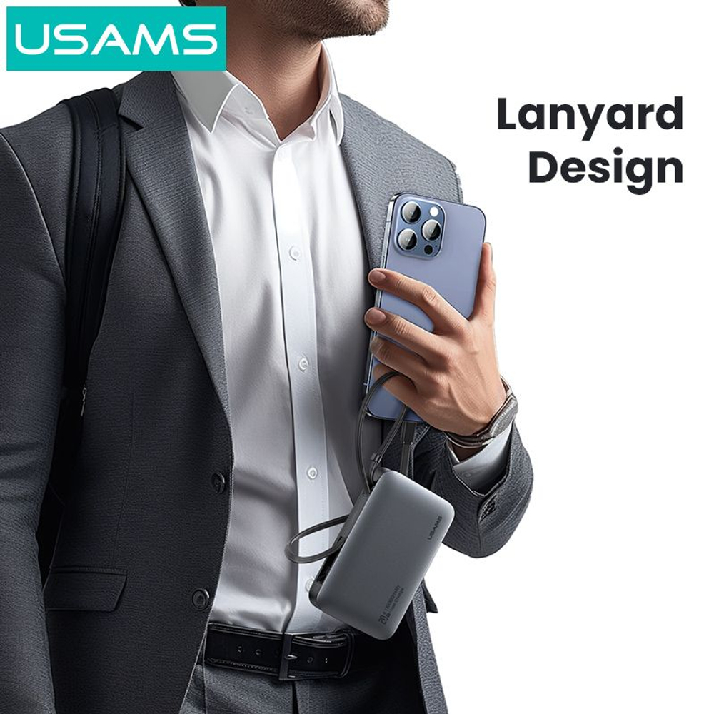 Power Bank внешний аккумулятор повербанк USAMS 10000 мАч 20W с кабелем