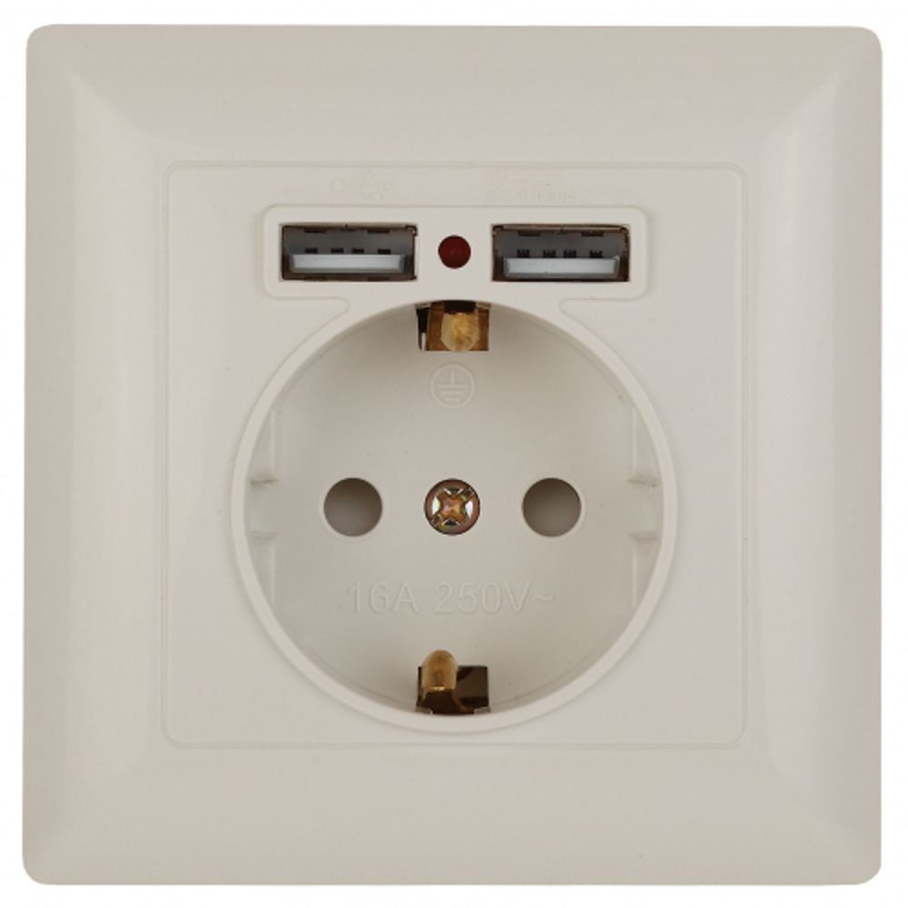 Розетка Intro Solo 4-410-02 с заземлением P+E Schuko со шторками 16А-250В + 2хUSB IP20 СУ слоновая кость | Intro Solo