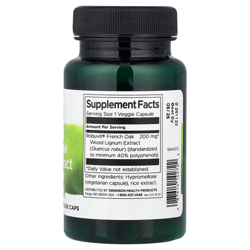Swanson Vitamins, экстракт древесины французского дуба Robuvit®, 200 мг, 30 растительных капсул