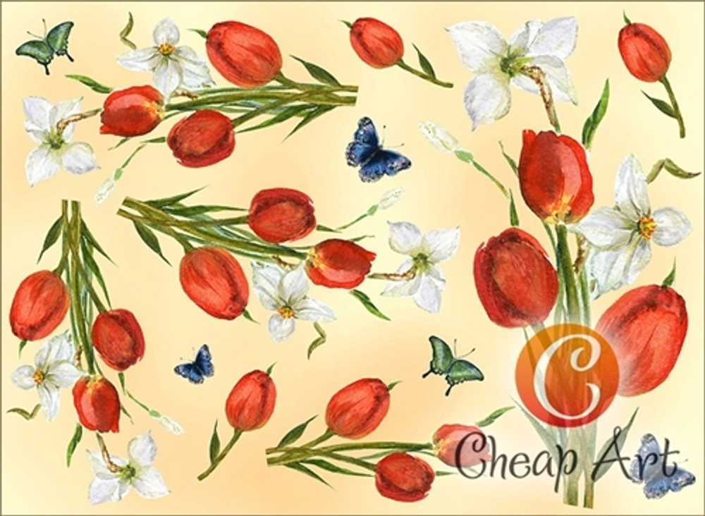 Renkalik Бумага рисовая для декупажа 25 г/м2, 35X50 см, 5 л/уп, Тюльпаны АКЦИЯ!