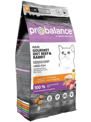 Сухой корм ProBalance Gourmet Diet для взрослых кошек с говядиной и кроликом