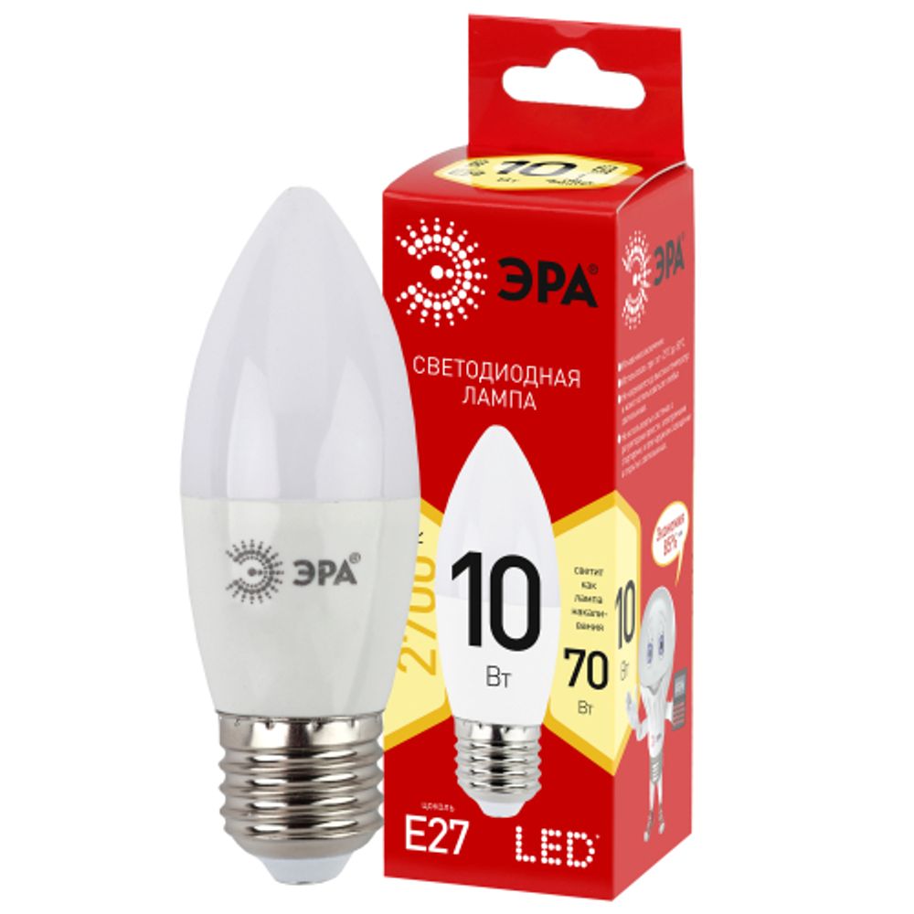 Лампа светодиодная ЭРА RED LINE LED B35-10W-827-E27 R 10Вт свеча теплый белый свет Е27 | Лампы cветодиодные Свеча (B/C)