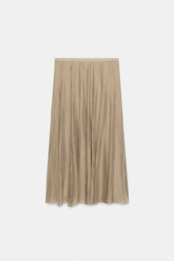 ZARA КОМБИНИРОВАННАЯ СТРУЯЩАЯСЯ ЮБКА — ZW COLLECTION, СЕРО-КОРИЧНЕВЫЙ