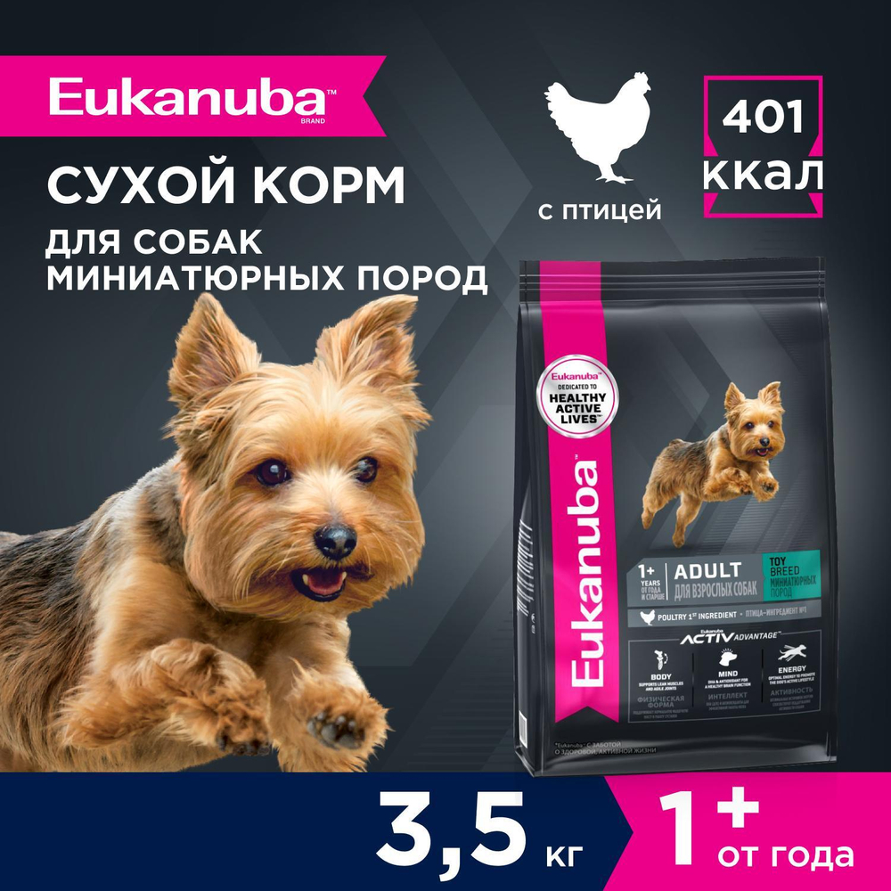 Сухой корм Eukanuba Adult Toy Breed 1+ years для взрослых собак миниатюрных пород с курицей 3,5 кг