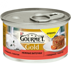 Влажный корм Gourmet Gold Нежные биточки говядина и томат 85 гр