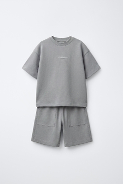 ZARA КОМПЛЕКТ ИЗ ФУТБОЛКИ И ШОРТОВ ИЗ ИНТЕРЛОКА,, СЕРЫЙ МЕЛАНЖ