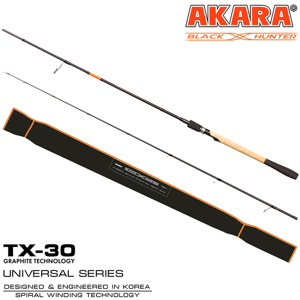 Спиннинг штекерный угольный 2 колена Akara Black Hunter (17-51) H862 2,6 м