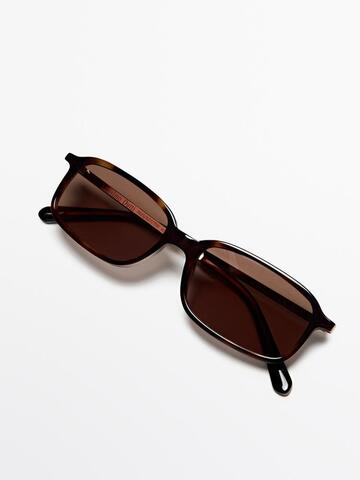 Massimo Dutti Контрастные прямоугольные солнцезащитные очки, коричневый