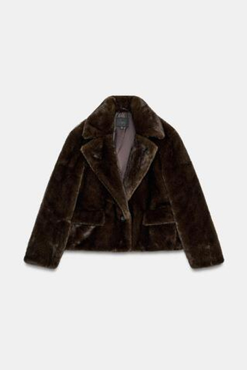 ZARA КУРТКА ИЗ ИСКУССТВЕННОГО МЕХА, ТЕМНЫЙ РЫЖЕВАТО-КОРИЧНЕВЫЙ