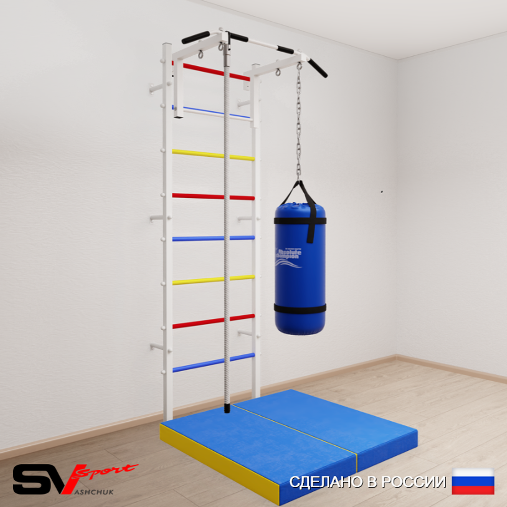 Шведская стенка Sv Sport усиленная 6097 (Турник стандарт/Канат/Цепь/Мешок 30кг/Мат 1м)