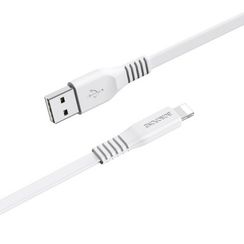 USB - 8 pin Borofone BX23 Wide power, 1.0м, плоский, 2.4A, силикон, цвет: белый