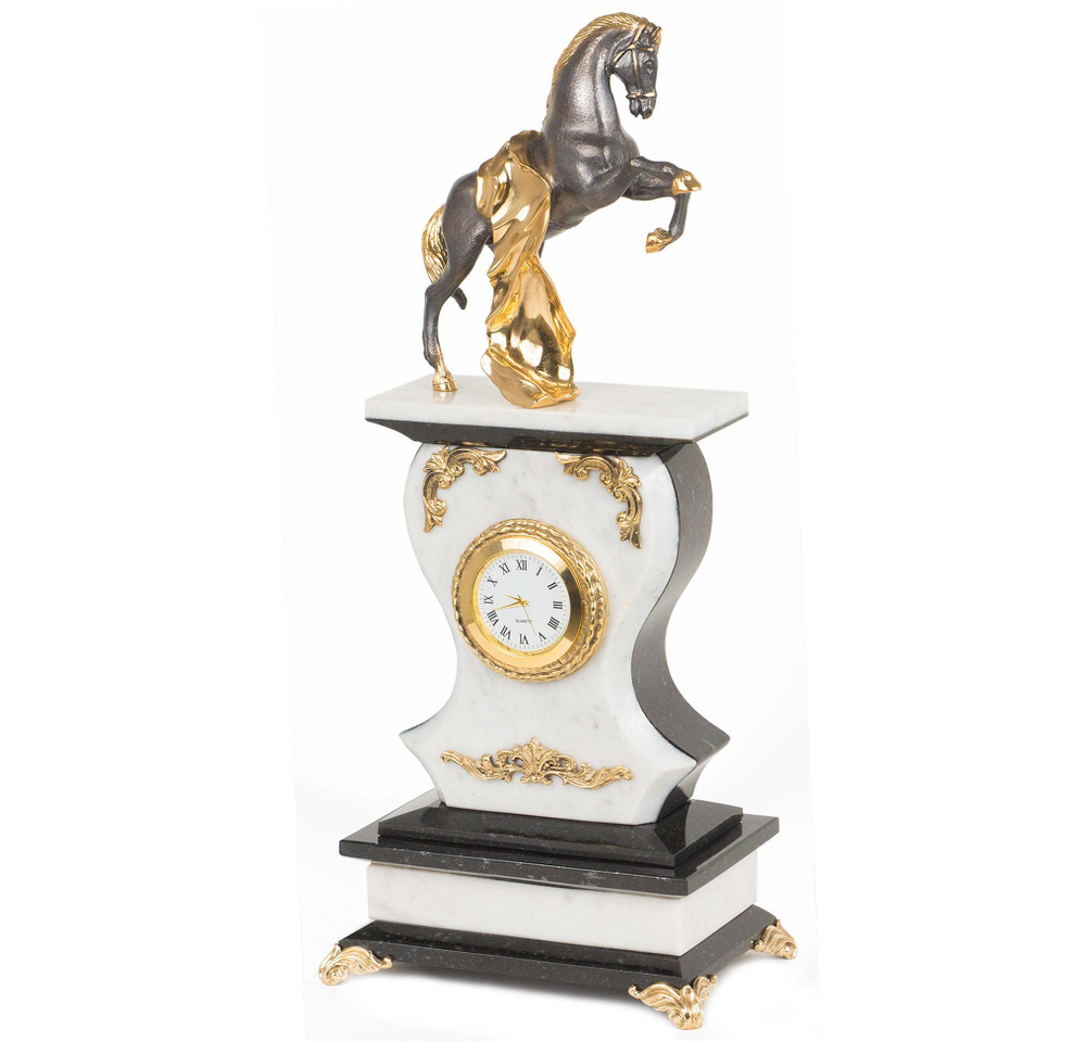 Часы "Конь с попоной" мрамор змеевик бронза 140х95х330 мм 3250 гр.  R117724