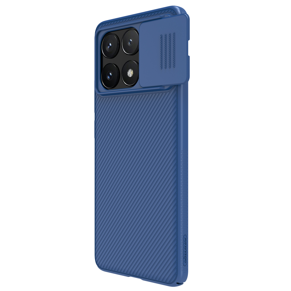 Чехол синего цвета с защитной шторкой для задней камеры на Xiaomi Poco X6 Pro 5G и Redmi K70E от Nillkin, серия CamShield Case