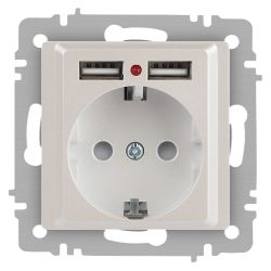 Розетка Intro Accent 6-410-06 с заземлением 2P+E Schuko со шторками 16А-250В + 2хUSB IP20 СУ перламутр | Intro