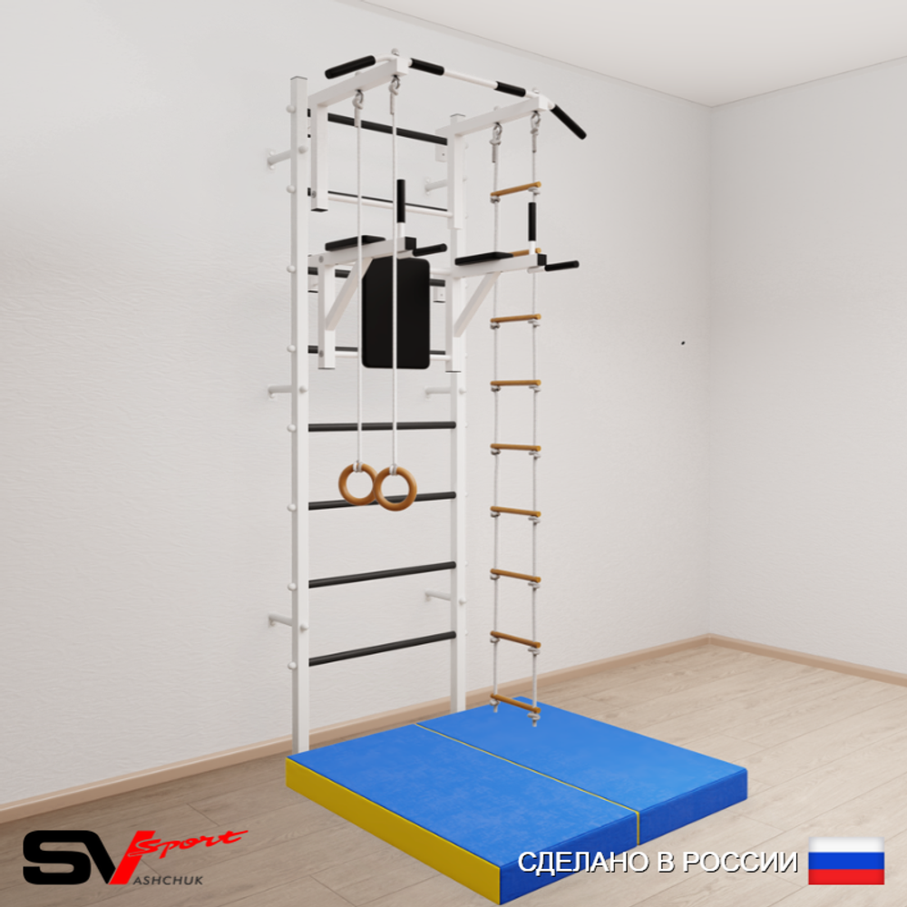 Шведская стенка Sv Sport усиленная 6784 (Турник стандарт/Брусья/Кольца/Лестница/Мат 1м)