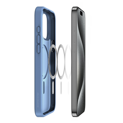 Прозрачный матовый чехол с синими рамками (Light Blue) и с MagSafe от Dux Ducis для iPhone 15 Pro Max, серия Yind Series Case