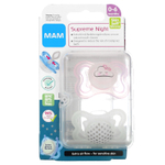 MAM, Ночная пустышка Supreme, для детей от 0 до 6 месяцев, розовый / прозрачный, 2 шт.
