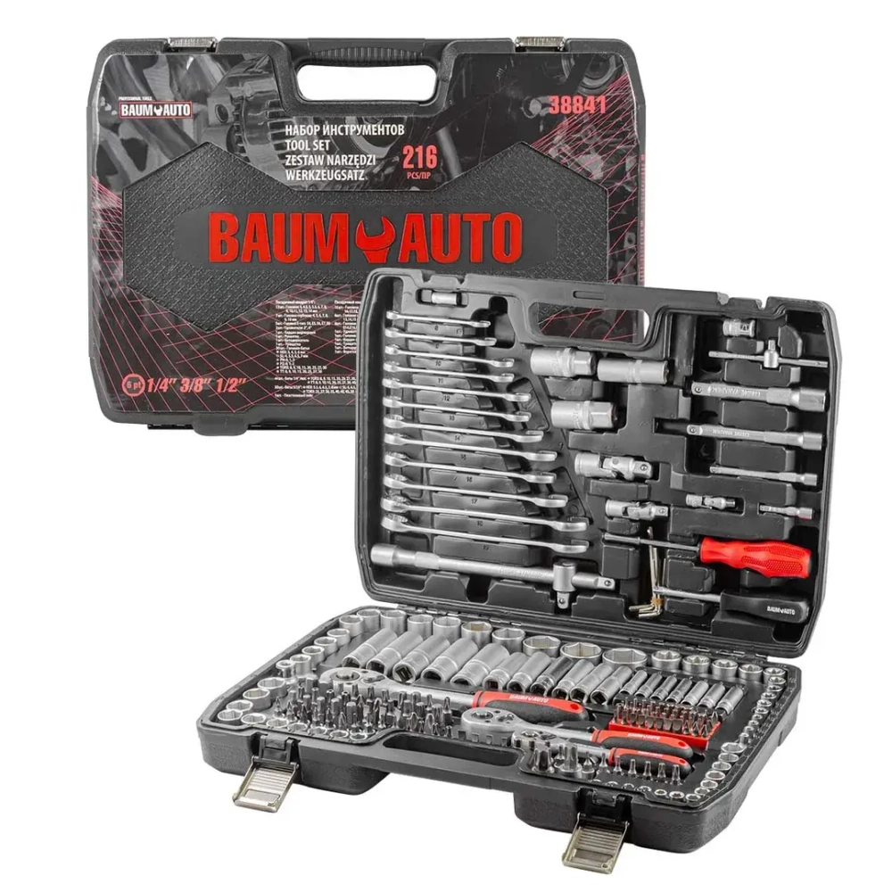 Набор инструментов 216пр. 1/4'', 3/8'', 1/2''(6гр.)(4-32мм) Baum Auto##BaumAuto BM-38841