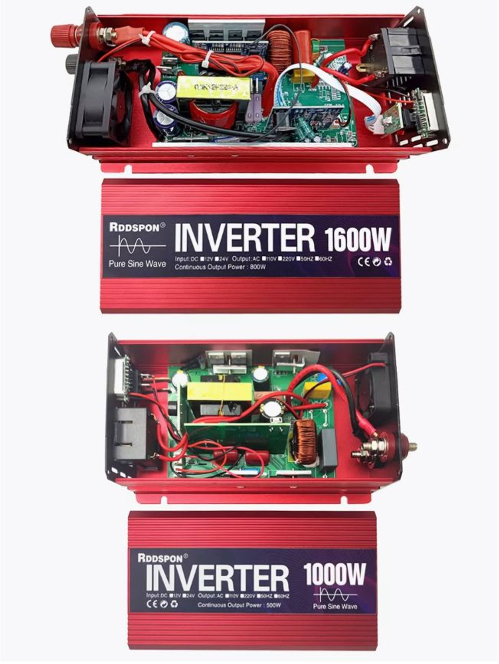 Инвертор 12V-220V 1600W красный RDDSPON чистый синус