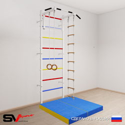 Шведская стенка Sv Sport усиленная 6174 (Турник стандарт/Кольца/Лестница/Мат 1м)